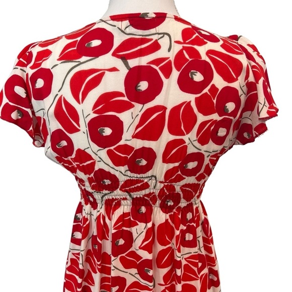 Karakorum Floral Poppy Print V Neck Fit & Flare Short Sleeve Dress Women’s Sz Lg - Picture 7 of 14